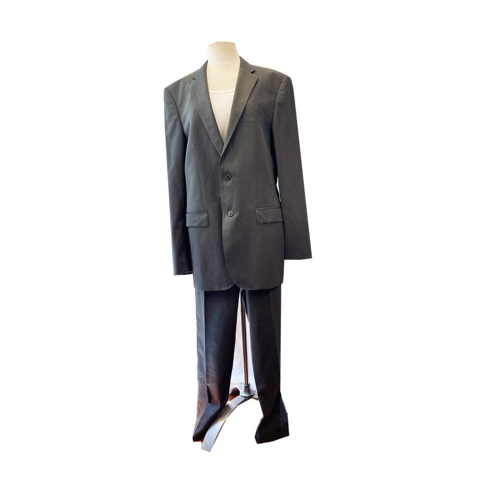 Boss Hugo Boss Grey Wool Long Sleeve Pockets Blazer 2 Piece Men's Suit Set 40L